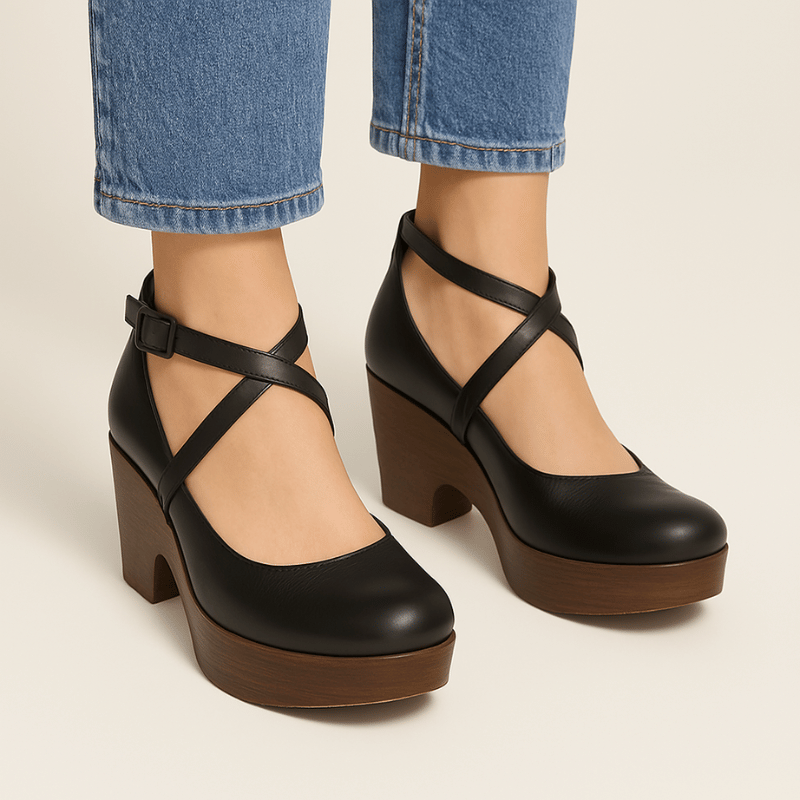 Moderne Damen-Plateausandaletten aus Leder mit verstellbarem Riemen