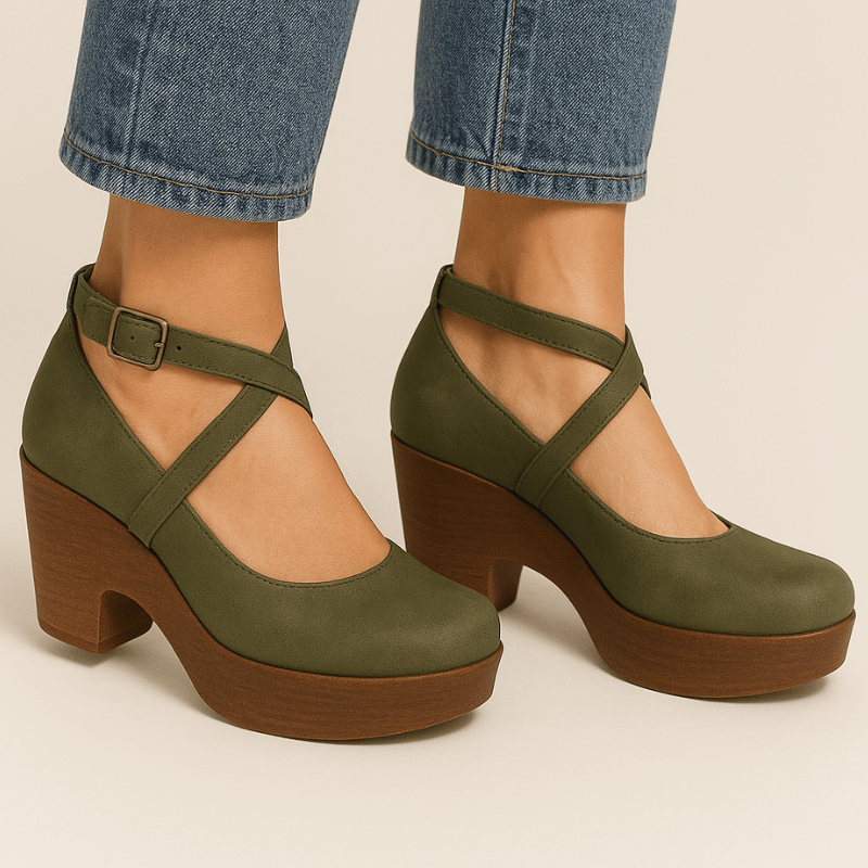 Moderne Damen-Plateausandaletten aus Leder mit verstellbarem Riemen