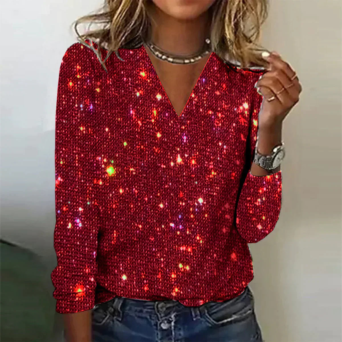 Eleganter Pullover mit V-Ausschnitt für Damen