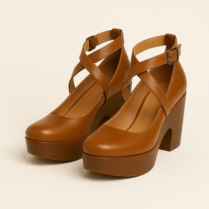 Moderne Damen-Plateausandaletten aus Leder mit verstellbarem Riemen