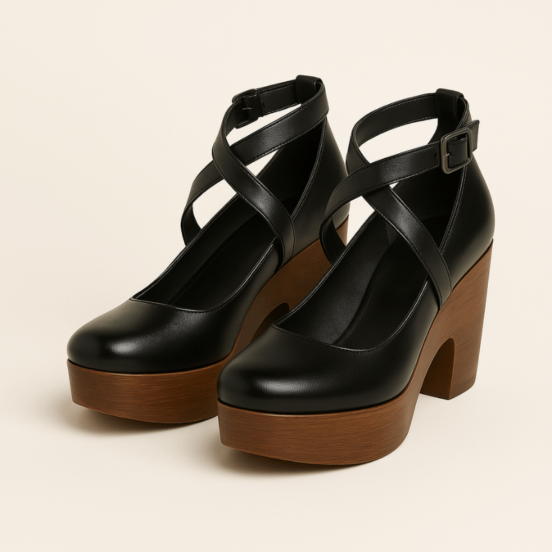 Moderne Damen-Plateausandaletten aus Leder mit verstellbarem Riemen