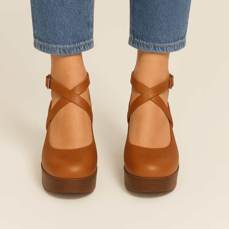 Moderne Damen-Plateausandaletten aus Leder mit verstellbarem Riemen