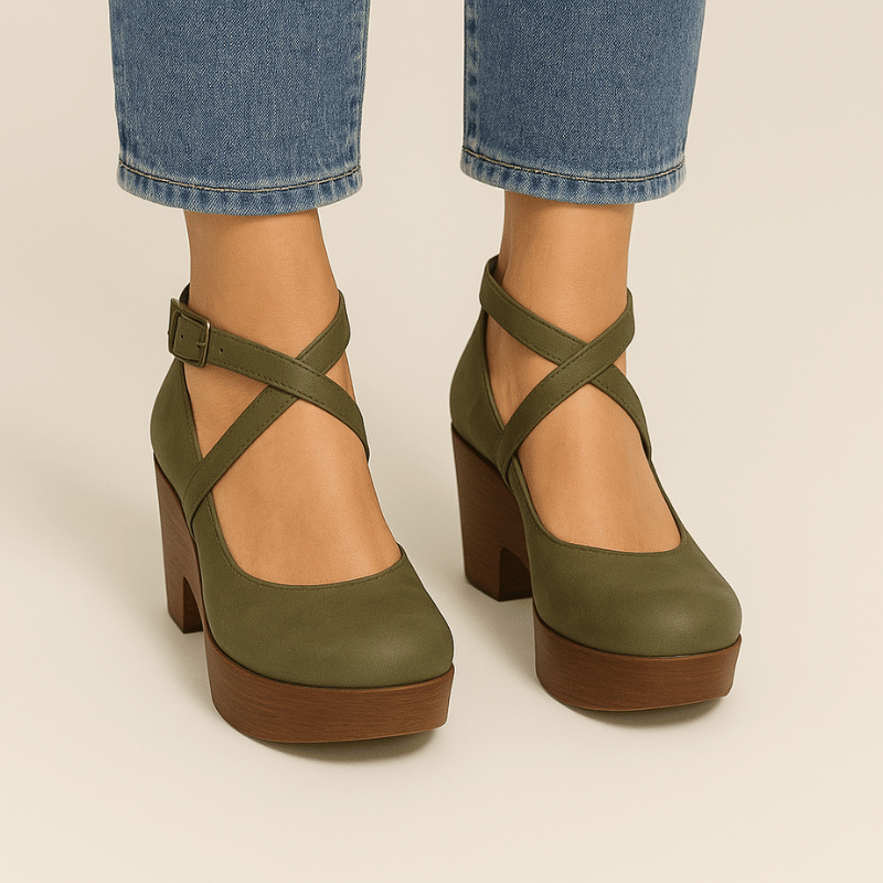 Moderne Damen-Plateausandaletten aus Leder mit verstellbarem Riemen