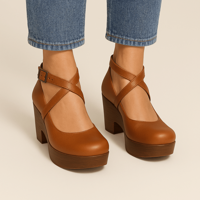 Moderne Damen-Plateausandaletten aus Leder mit verstellbarem Riemen