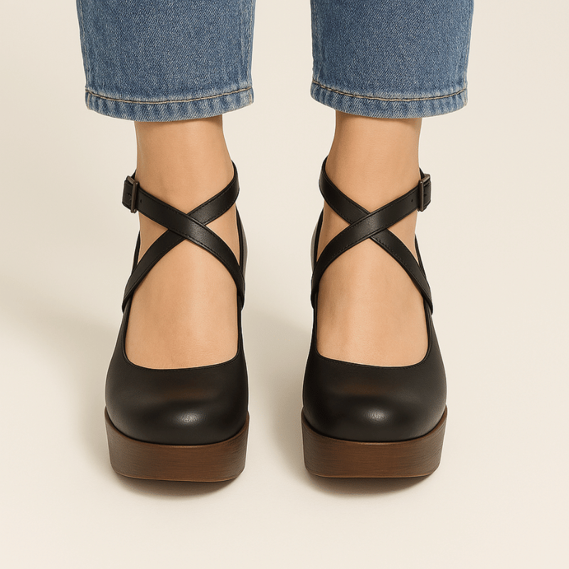 Moderne Damen-Plateausandaletten aus Leder mit verstellbarem Riemen