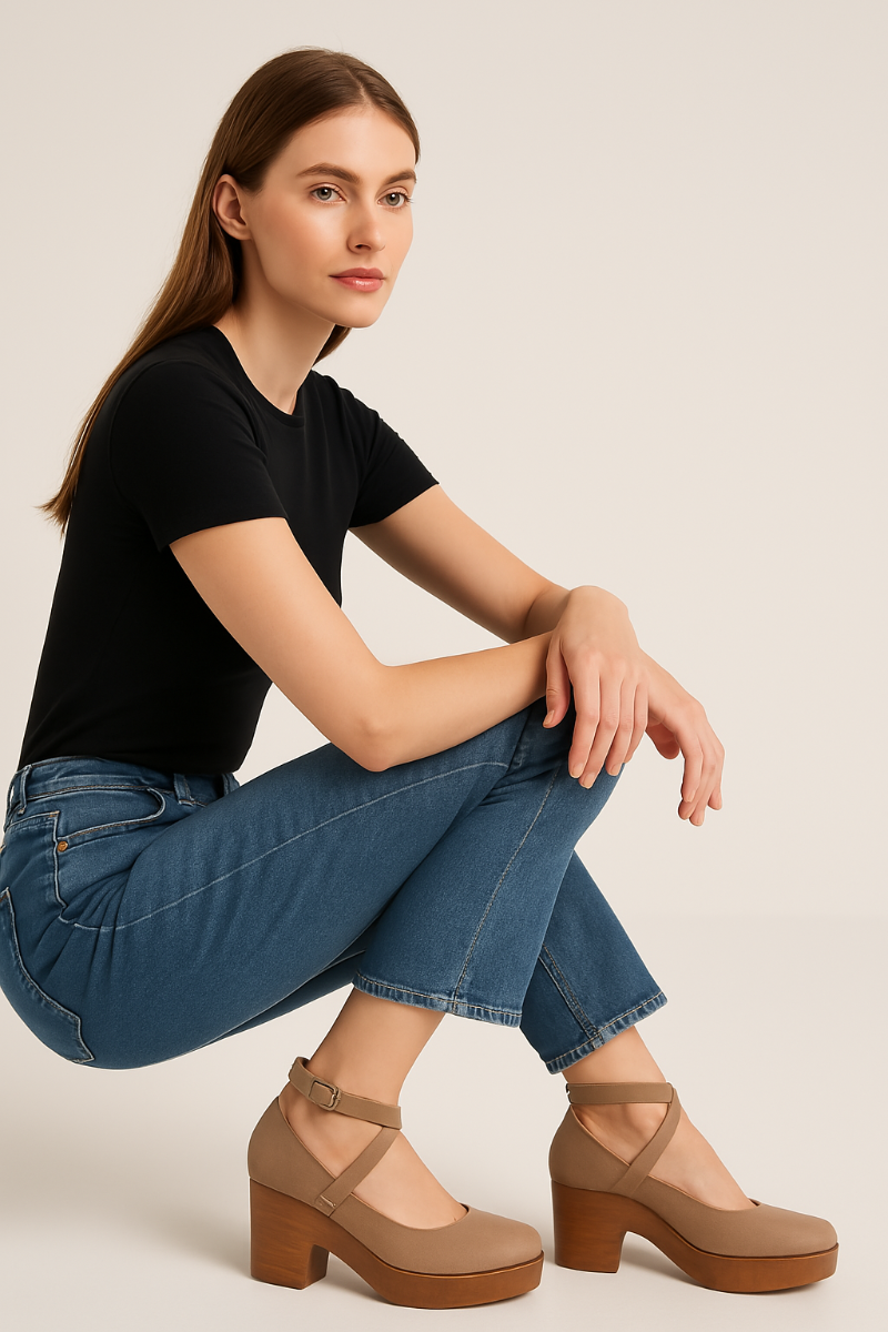 Moderne Damen-Plateausandaletten aus Leder mit verstellbarem Riemen