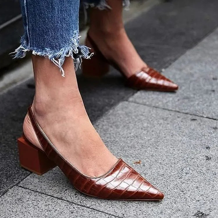 Bequeme Slingback-Pumps mit Kroko-Muster und Blockabsatz für Damen
