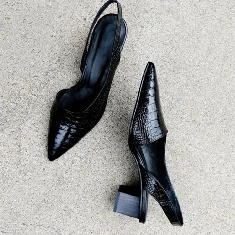 Bequeme Slingback-Pumps mit Kroko-Muster und Blockabsatz für Damen