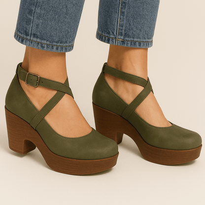 Moderne Damen-Plateausandaletten aus Leder mit verstellbarem Riemen