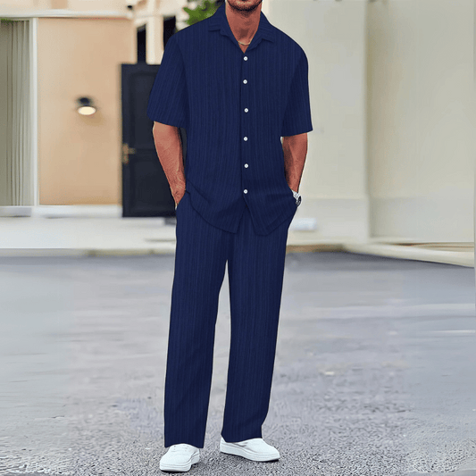 Minimalistisches Herren-Freizeit-Hemd-und-Hosen-Set
