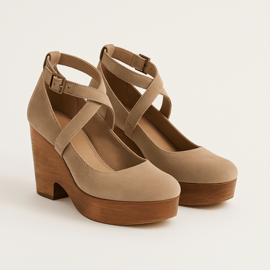 Moderne Damen-Plateausandaletten aus Leder mit verstellbarem Riemen