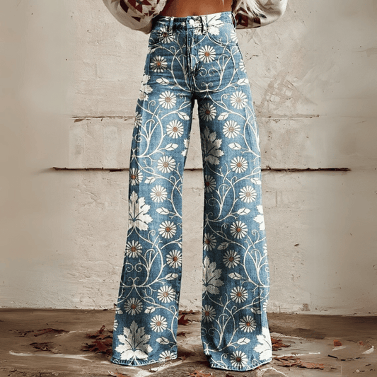 Weite Hose mit Blumenmuster für Damen