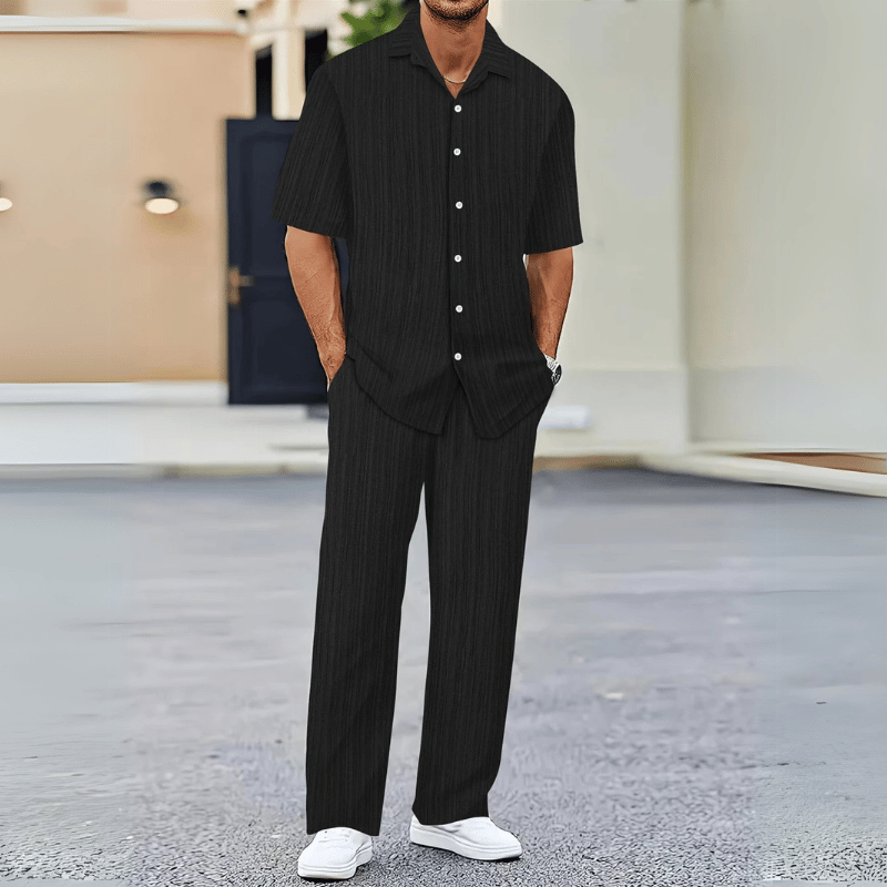 Minimalistisches Herren-Freizeit-Hemd-und-Hosen-Set