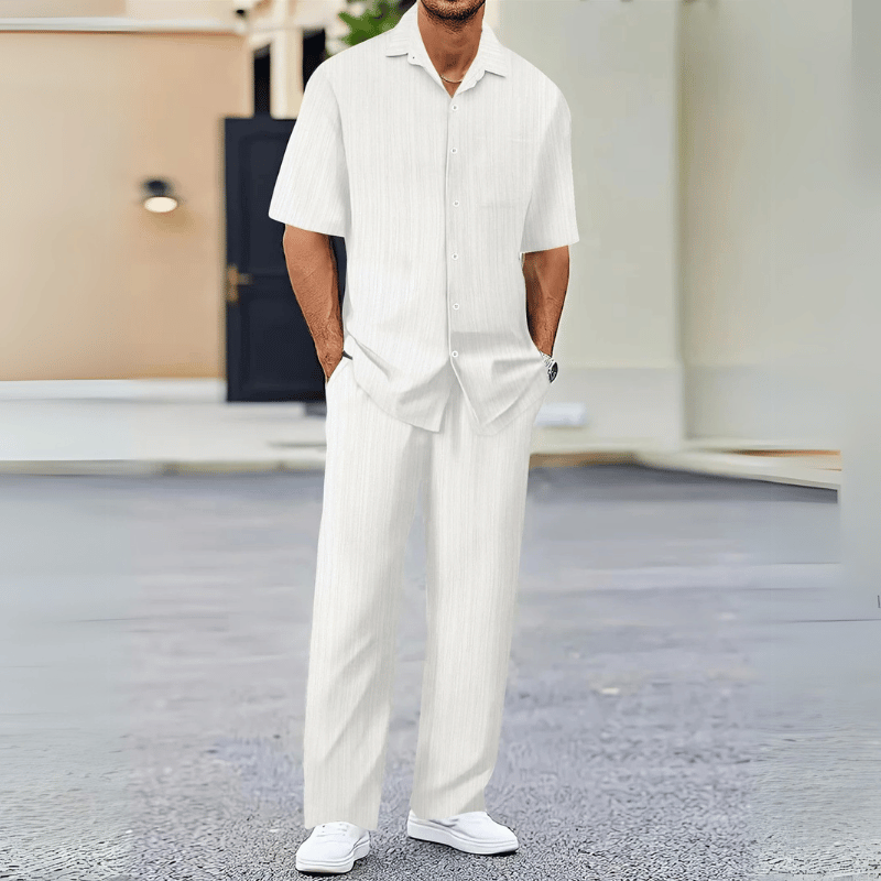 Minimalistisches Herren-Freizeit-Hemd-und-Hosen-Set