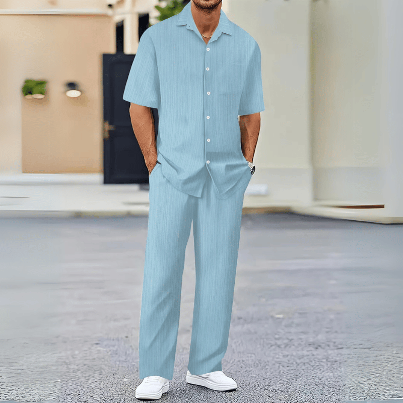 Minimalistisches Herren-Freizeit-Hemd-und-Hosen-Set