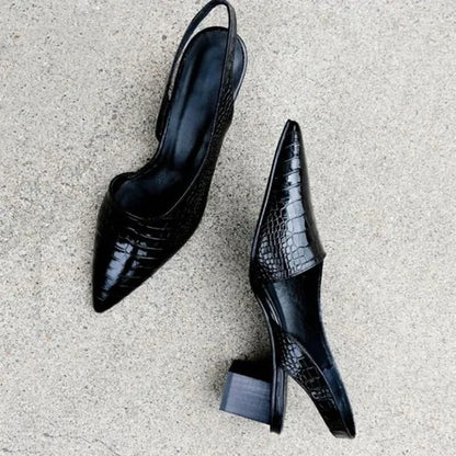 Bequeme Slingback-Pumps mit Kroko-Muster und Blockabsatz für Damen